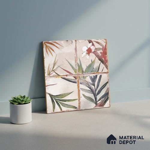 Floral Wall Tile TL 10113 D Antic Rubi Decor-1C (GMH-2) | 1 ft x 1 ft Ceramic Matte Finish - 9 mm | Suitable for Living Room, Bedroom, Terrace, Balcony, Dining | Please Expect a Slight Variation of Pattern