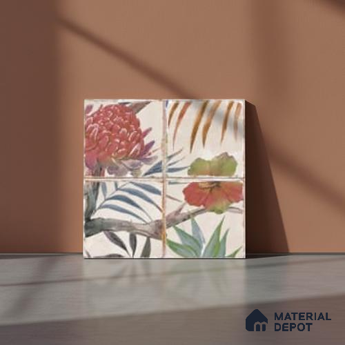 Floral Wall Tile TL 10113 E Antic Rubi Decor-1D (GMH-2) | 1 ft x 1 ft Ceramic Matte Finish - 9 mm | Suitable for Living Room, Bedroom, Terrace, Balcony, Dining | Please Expect a Slight Variation of Pattern