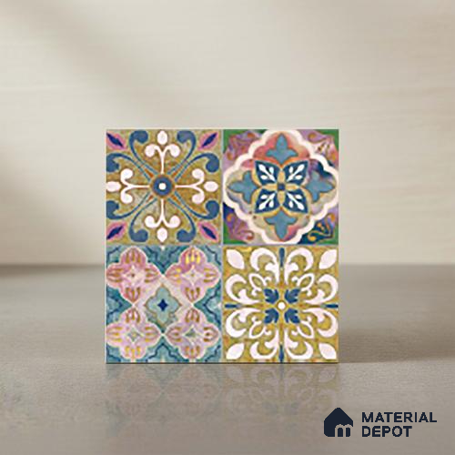 Moroccan Wall & Floor Tile TL 10113 F Antic Multy Decor 1 | 2 Random Designs | 1 ft x 1 ft Ceramic Matte Finish - 9 mm | Suitable for Living Room, Bedroom, Terrace, Balcony, Dining | Please Expect a Slight Variation of Pattern
