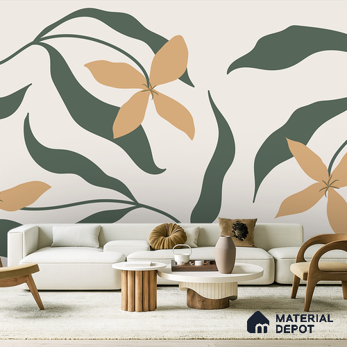 Soft Leaf Bloom Pattern | WP 04124 Canvas Texture Finish Florals Style luxurious Customized size Wallpaper | 250 GSM WP01CNF Paper | (MOQ = 30 Sq. Ft.)