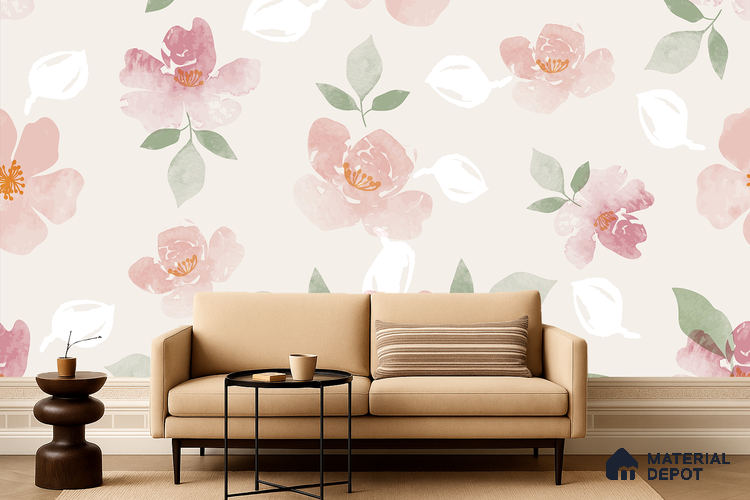 Blush Garden Subtle Beige Botanical Leaf Print | WP 04130 B Non Woven Matte Finish Florals Style Premium Customized size Wallpaper | 150 GSM WP01MTF Paper | (MOQ = 30 Sq. Ft.)