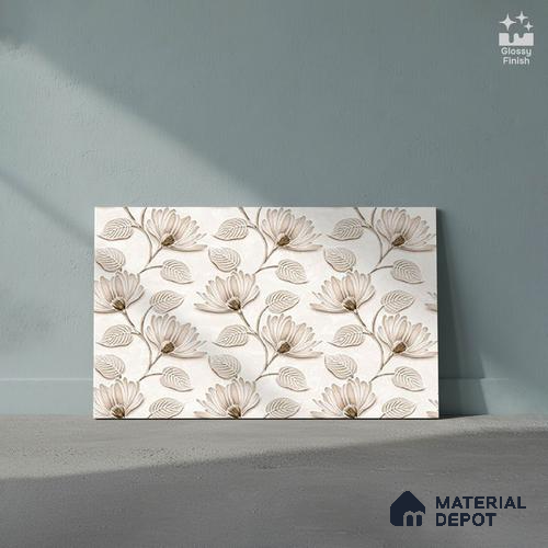 TL 01910 B Flowery Cream Highlighter 18 x 12 inch Glossy Finish Ceramic Wall Tile - 6 mm