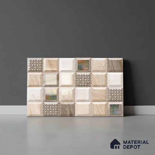TL 01897 B White & Beige Highlighter 18 x 12 inch Glossy Finish Ceramic Wall Tile - 6 mm