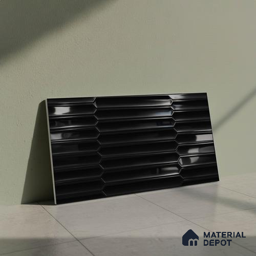 Faux Subway Wall Tile TL 06508 Black 1808 24 inch x 12 inch Ceramic Glossy Finish - 8 mm | Suitable for Accent / Feature Walls, Bathroom, Kitchen Wall & Backsplashes | Please Expect a Slight Variation of Pattern