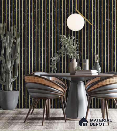 Black Marble Marble Louver PN 02727 E 8 ft x 12 inch Charcoal Panel - 8 mm | Suitable for Feature Wall, TV Unit & Living Room | Width is Subjected to 5% Variation