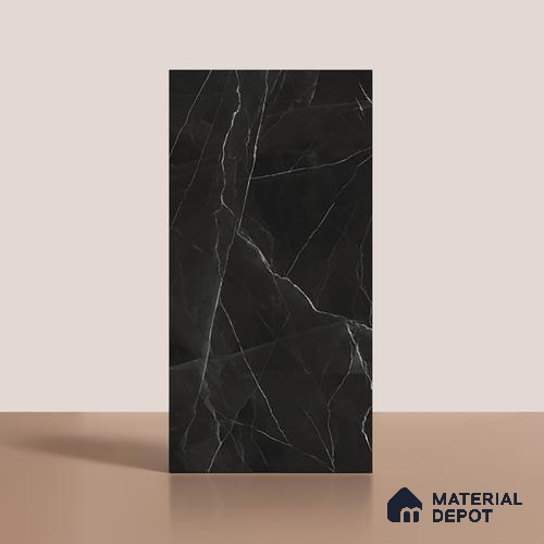 Marble Floor & Wall Tile TL 08541 | Suprem Black 4 ft x 2 ft Sugar Matte Finish Porcelain Tile - 9 mm | 4 Random Design | Suitable for Living Room, Bedroom, Bathroom & Kitchen