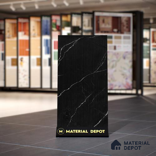 Marble Floor & Wall Tile | TL 00682 Black Matte Finish 4 ft x 2 ft Matte Finish Vitrified Vitrified Tile - 9 mm | Suitable For Living Room, Bedroom, Dining Area