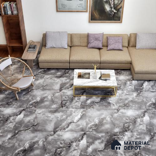 Marble Floor & Wall Tile TL 05573 Black Onyx Viser 4 ft x 2 ft Glossy Finish Vitrified Tile - 9 mm (Random 4)