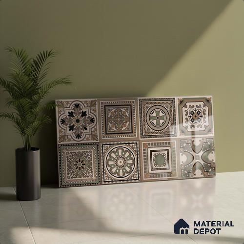 Highlighter Wall Tile TL 06655 E Etania Coffee Decor 03 2 ft x 1 ft Ceramic Glossy Finish - 8 mm | Suitable for Living Room, Kitchen & Bathroom