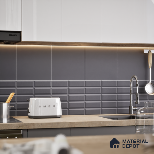 Faux Subway Wall Tile TL 04920 J Estilo Retro Brick Urban Charcoal 1 ft x 1 ft Ceramic Matte Finish - 9 mm | Suitable for Highlighter Walls, Foyer, Bathroom, Kitchen Wall & Backsplashes | Please Expect a Slight Variation of Pattern
