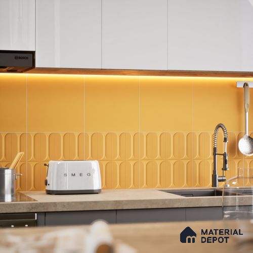 Faux Subway Wall Tile TL 04920 L Estilo Retro Capsule 2 Orange Ornato 1 ft x 1 ft Ceramic Matte Finish - 9 mm | Suitable for Highlighter Walls, Foyer, Bathroom, Kitchen Wall & Backsplashes | Please Expect a Slight Variation of Pattern