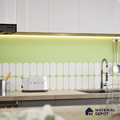 Plain Pastel Wall & Floor Tile TL 04920 P Estilo Retro Plain Olive Green 1 ft x 1 ft Ceramic Matte Finish - 9 mm | Suitable for Living Room, Dining, Bedroom, Foyer, Patio