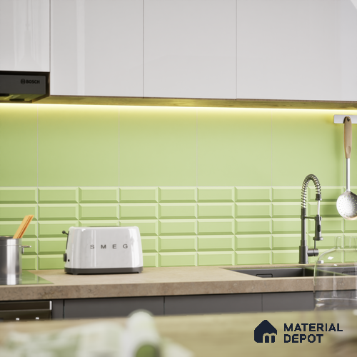 Faux Subway Wall Tile TL 04920 R Estilo Retro Brick Olive Green 1 ft x 1 ft Ceramic Matte Finish - 9 mm | Suitable for Highlighter Walls, Foyer, Bathroom, Kitchen Wall & Backsplashes | Please Expect a Slight Variation of Pattern