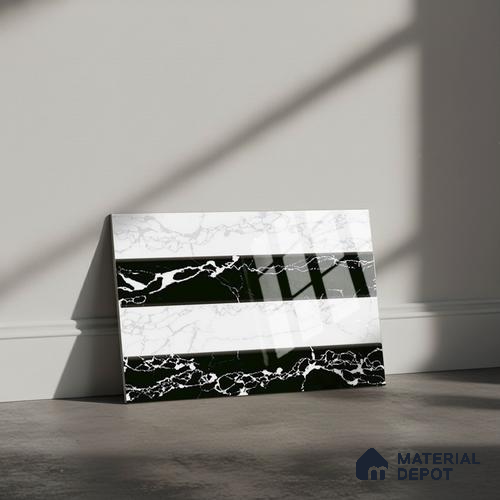 TL 01902 B Black & White Highlighter 18 x 12 inch Glossy Finish Ceramic Wall Tile - 6 mm