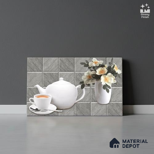 TL 01943 C Ash Grey & Ice White Highlighter 2 18 x 12 inch Glossy Finish Ceramic Wall Tile - 6 mm