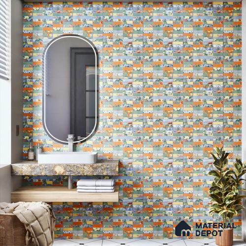 Faux Subway Wall Tile TL 04392 B Blash Floral Green 1 ft x 1 ft Matte Finish Ceramic Tile - 9 mm | Suitable For Kitchen, Bathroom, Dining Area | Please Expect a Slight Variation of Pattern