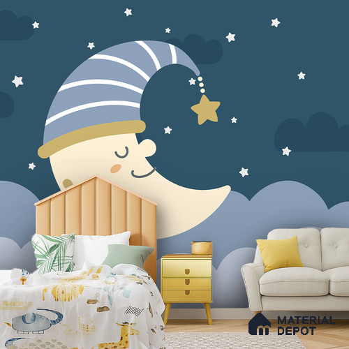 Stars Before Sleep Animals At Night With Stars | WP 04065 B Non Woven Matte Finish Space Style Premium Customized size Wallpaper | 150 GSM WP01MTF Paper | (MOQ = 30 Sq. Ft.)