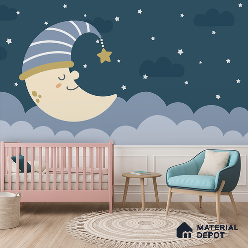 Stars Before Sleep Animals At Night With Stars | WP 04065 Canvas Texture Finish Space Style luxurious Customized size Wallpaper | 250 GSM WP01CNF Paper | (MOQ = 30 Sq. Ft.)