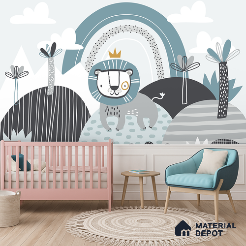 Born to Be Brave Artistic Lion In Jungle | WP 04051 Canvas Texture Finish Animal Print Style luxurious Customized size Wallpaper | 250 GSM WP01CNF Paper | (MOQ = 30 Sq. Ft.)