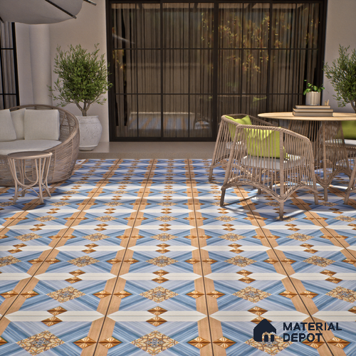 TL 00451 Blue & Brown 2 ft x 2 ft Matte Finish Digital Porcelain Floor & Wall Tile - 9.5 mm | Please Expect a Slight Variation of Pattern