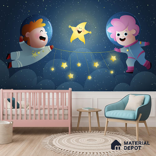 Friends Under the Same Star | WP 04080 B Non Woven Matte Finish Space Style Premium Customized size Wallpaper | 150 GSM WP01MTF Paper | (MOQ = 30 Sq. Ft.)