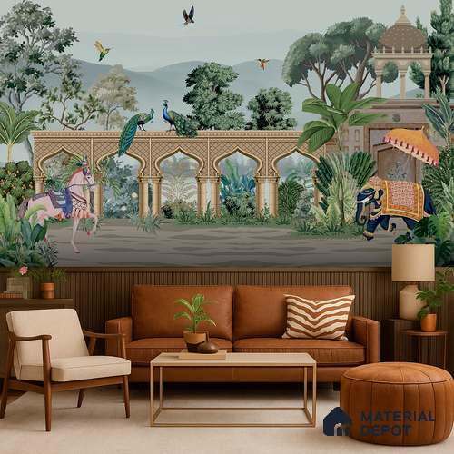 A Walk Through the Royal Garden | WP 04190 Non Woven Matte Finish Indian Style Premium Customized size Wallpaper | 150 GSM WP01MTF Paper | (MOQ = 30 Sq. Ft.)