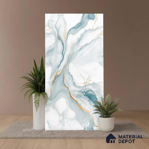 Marble Floor & Wall Tile TL 08538 | Pale Statuario 4 ft x 2 ft Sugar Matte Finish Porcelain Tile - 9 mm | 4 Random Design | Suitable for Living Room, Bedroom, Bathroom & Kitchen