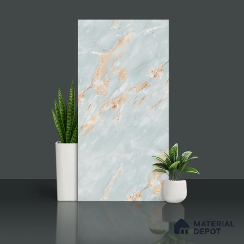 Marble Floor & Wall Tile TL 08540 | Eragon Aqua 4 ft x 2 ft Sugar Matte Finish Porcelain Tile - 9 mm | 3 Random Design | Suitable for Living Room, Bedroom, Bathroom & Kitchen