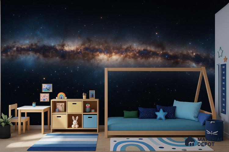 Milky Way in Silence | WP 04081 Canvas Texture Finish Space Style luxurious Customized size Wallpaper | 250 GSM WP01CNF Paper | (MOQ = 30 Sq. Ft.)
