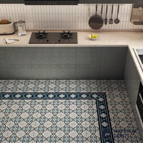 Moroccan Carpet Wall & Floor Tile TL 06616 C Florentine Blue Centre | 1 ft x 1 ft Ceramic Matte Finish - 9 mm | Suitable for Living Room, Bedroom, Kitchen | Please Expect a Slight Variation of Pattern