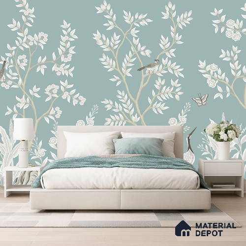Stillness in Pale Blue Violet Whimsy Floral Art | WP 04121 B Non Woven Matte Finish Florals Style Premium Customized size Wallpaper | 150 GSM WP01MTF Paper | (MOQ = 30 Sq. Ft.)