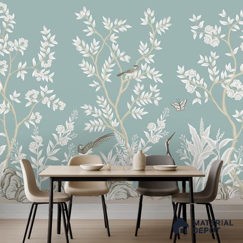 Stillness in Pale Blue Violet Whimsy Floral Art | WP 04121 Canvas Texture Finish Florals Style luxurious Customized size Wallpaper | 250 GSM WP01CNF Paper | (MOQ = 30 Sq. Ft.)