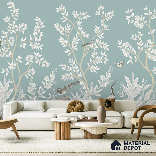 Stillness in Pale Blue Violet Whimsy Floral Art | WP 04121 B Non Woven Matte Finish Florals Style Premium Customized size Wallpaper | 150 GSM WP01MTF Paper | (MOQ = 30 Sq. Ft.)
