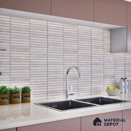 Subway Wall Tile TL 06560 B Sarkel Pearl 2 ft x 1 ft Ceramic Glossy Finish - 8 mm | Suitable for Kitchen & Bathroom | Please Expect a Slight Variation of Pattern