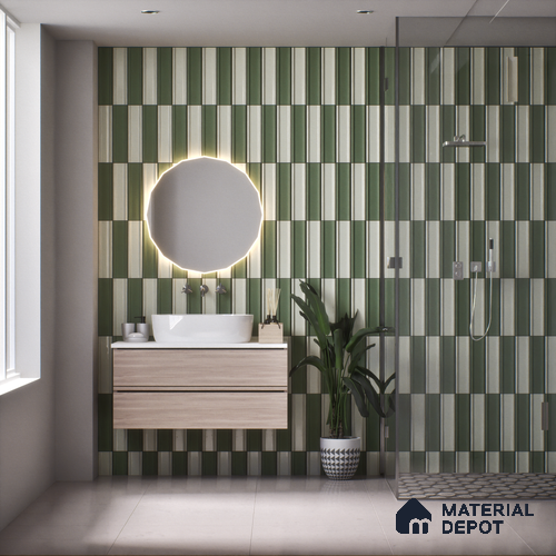 Subway Wall Tile TL 04962 B Reflectos Sage Mist 12 x 3 inch Ceramic Glossy Finish - 6.5 mm | Suitable for Highlighter Walls, Foyer, Bathroom, Kitchen Wall & Backsplashes