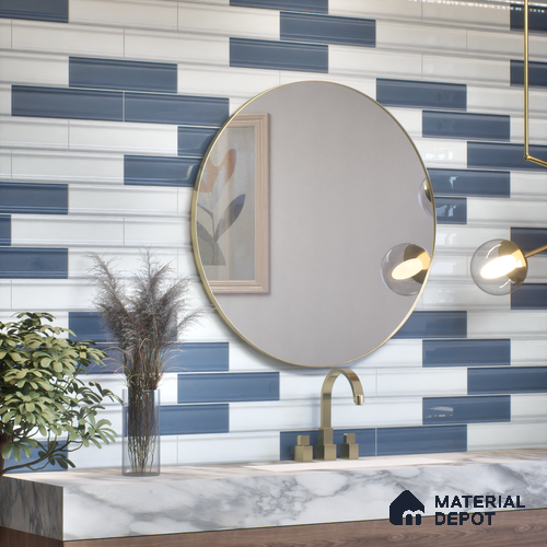 Subway Wall Tile TL 04962 F Reflectos Aries Azul 12 x 3 inch Ceramic Glossy Finish - 6.5 mm | Suitable for Highlighter Walls, Foyer, Bathroom, Kitchen Wall & Backsplashes