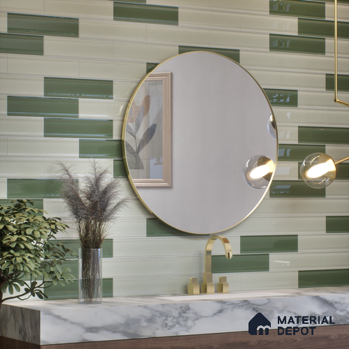 Subway Wall Tile TL 04962 Reflectos Olive Grigio 12 x 3 inch Ceramic Glossy Finish - 6.5 mm | Suitable for Highlighter Walls, Foyer, Bathroom, Kitchen Wall & Backsplashes