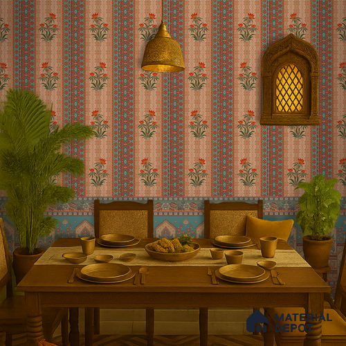 Bagru Darbar Earth Tone Paisley Sketch | WP 04165 Non Woven Matte Finish Indian Style Premium Customized size Wallpaper | 150 GSM WP01MTF Paper | (MOQ = 30 Sq. Ft.) | Design change not possible