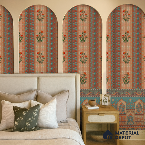 Bagru Darbar Earth Tone Paisley Sketch | WP 04165 B Canvas Texture Finish Indian Style luxurious Customized size Wallpaper | 250 GSM WP01CNF Paper | (MOQ = 30 Sq. Ft.) | Design change not possible