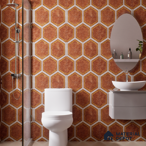 Hexagonal Wall & Floor Tile TL 06600 Piazza Scala Rosso 2 ft x 2 ft Vitrified Matte Finish - 9 mm | Suitable for Living Room, Balcony, Courtyard
