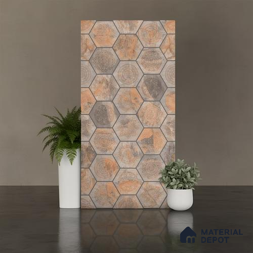 Hexagonal Look Wall Tile TL 06626 Juniper Brown 4 ft x 2 ft Vitrified Matte Finish - 9 mm | (Random 1) | Suitable for Living Room, Bedroom, Bathroom, Kitchen, Office, Elevation & Dining