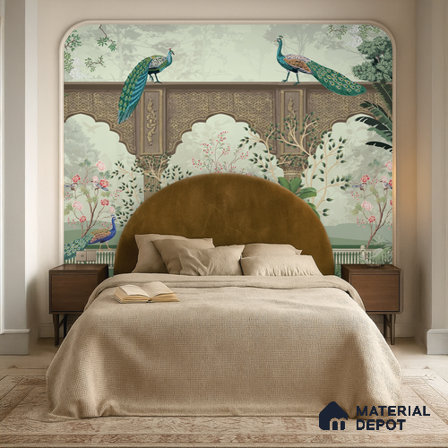 Under the Garden Arches Utsav Maroon Floral Drape | WP 04195 Non Woven Matte Finish Indian Style Premium Customized size Wallpaper | 150 GSM WP01MTF Paper | (MOQ = 30 Sq. Ft.)