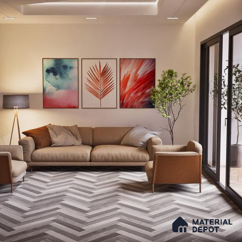 Herringbone Wood Look Floor Tile TL 06650 B Rhodium Grey 4 ft x 2 ft Vitrified Matte Finish - 9 mm | (Random 1) | Suitable for Living Room, Bedroom, Bathroom, Kitchen, Office, Elevation & Dining