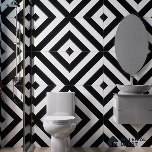 Moroccan Wall & Floor Tile TL 01501 Noir Black & White 2 ft x 2 ft Matte Finish Vitrified Tile - 9 mm | Suitable For Kitchen, Bathroom, Dining Area | Please Expect a Slight Variation of Pattern