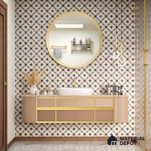 Moroccan Wall & Floor Tile TL 04931 Base & Bloom Decor Starry Sapphire 1 ft x 1 ft Ceramic Matte Finish - 9 mm | Suitable for Bathroom, Kitchen, Dining Area | Please Expect a Slight Variation of Pattern