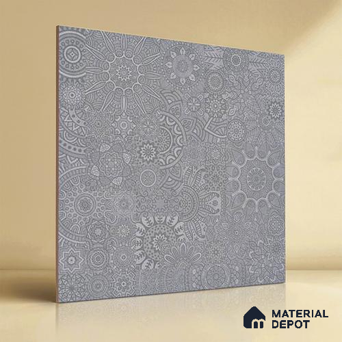 Moroccan Look Floor & Wall Tile TL 06014 Celestial Silver 2 ft x 2 ft Rustic Carving Matte Finish Vitrified Tile - 9 mm | 4 Random Design | Suitable For Living Room, Bedroom, Bathroom, Kitchen & Dining | Please Expect a Slight Variation of Pattern