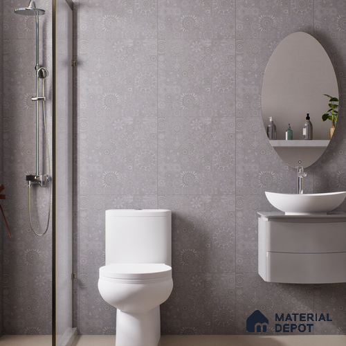 Moroccan Look Floor & Wall Tile TL 06014 Celestial Silver 2 ft x 2 ft Rustic Carving Matte Finish Vitrified Tile - 9 mm | 4 Random Design | Suitable For Living Room, Bedroom, Bathroom, Kitchen & Dining | Please Expect a Slight Variation of Pattern