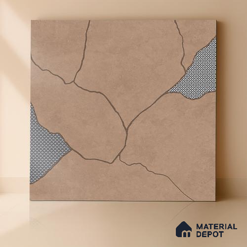 Stone Look Floor & Wall Tile TL 06015 B Zen Copper Arte 2 ft x 2 ft Rustic Carving Matte Finish Vitrified Tile - 9 mm | 8 Random Design | Suitable For Living Room, Bedroom, Bathroom, Kitchen & Dining