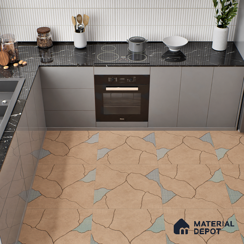 Stone Look Floor & Wall Tile TL 06015 B Zen Copper Arte 2 ft x 2 ft Rustic Carving Matte Finish Vitrified Tile - 9 mm | 8 Random Design | Suitable For Living Room, Bedroom, Bathroom, Kitchen & Dining