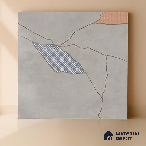 Stone Look Floor & Wall Tile TL 06015 Zen Silver Arte 2 ft x 2 ft Rustic Carving Matte Finish Vitrified Tile - 9 mm | 8 Random Design | Suitable For Living Room, Bedroom, Bathroom, Kitchen & Dining